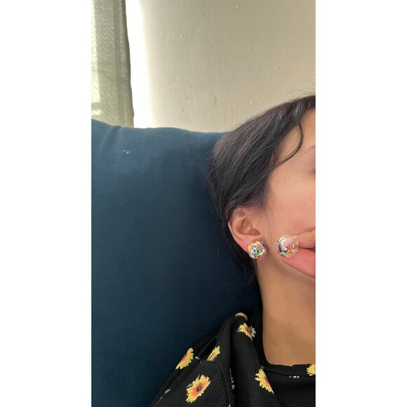 Confetti stud earrings abstract geometric earring stud clear round bubble ball - Picture 5 of 5